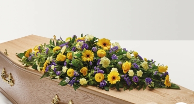 Florists Choice Yellow & Purple Casket Spray